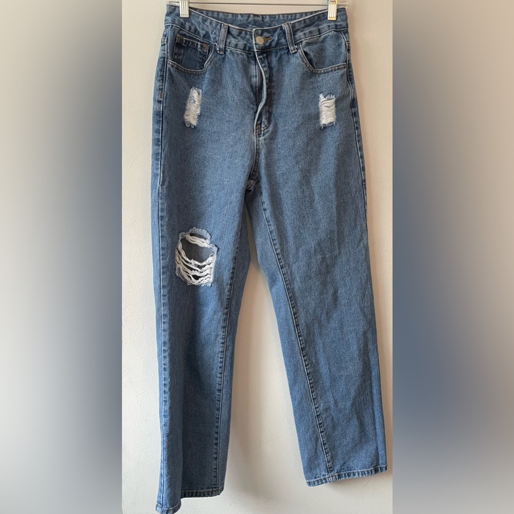 SHEIN Blue Distressed Boyfriend Jeans